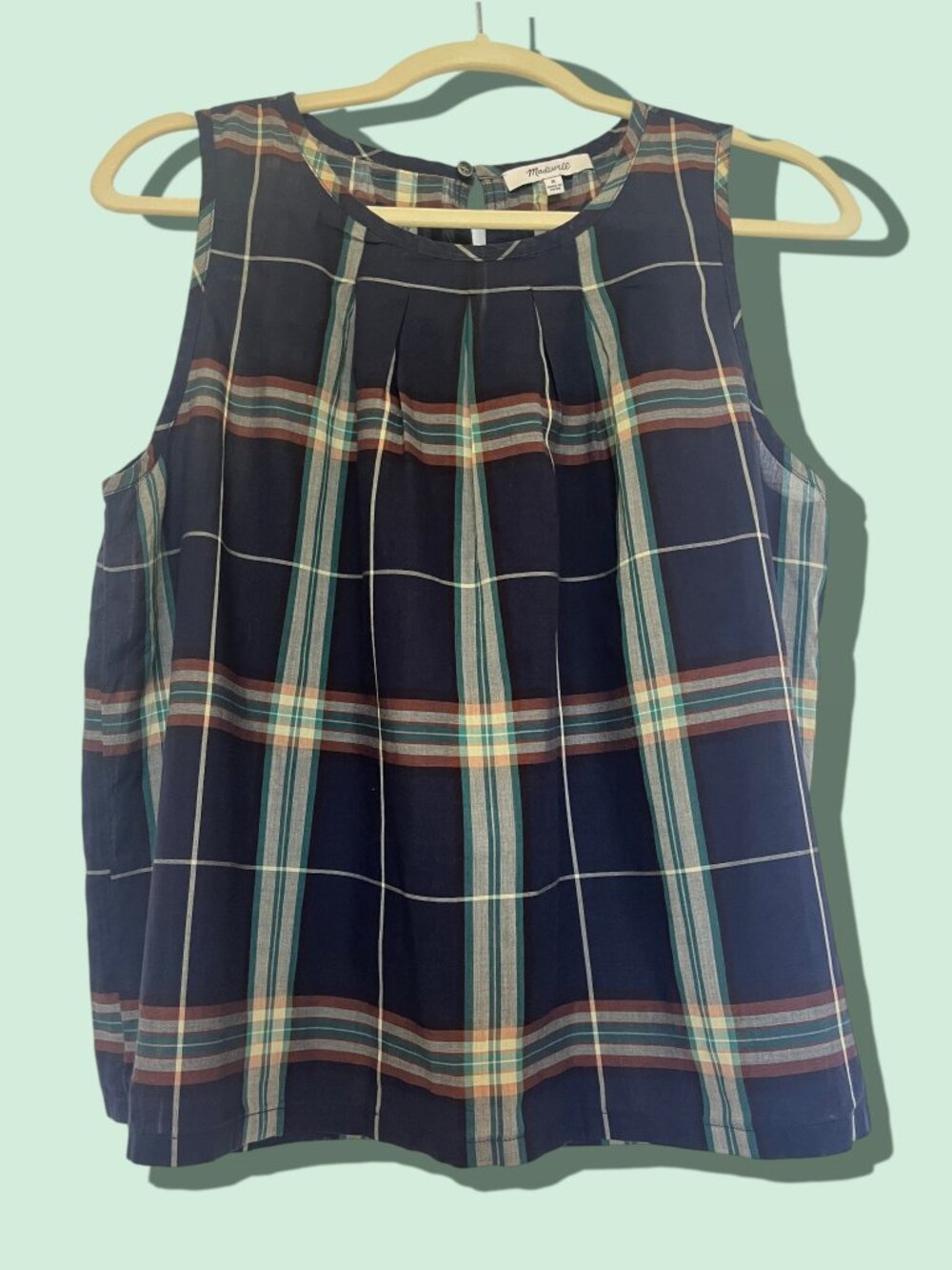 Madewell Plaid Pleated Tank Top